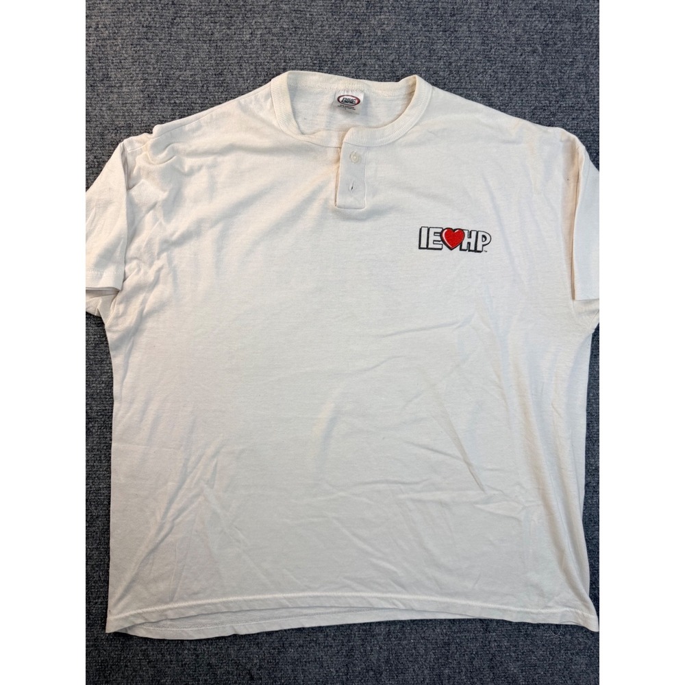 Vintage Bike Henley Shirt Mens Large White IEHP Graphic Tee 90s El‎ Salvador SKU